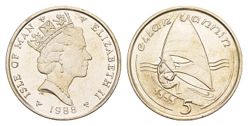 Остров Мэн 5 пенсов 1988 Елизавета II (1952-2022) KM 209.1 медно-никель UNC 4648-215