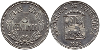 Венесуэла 5 сентимо 1965 KM 38.2 медно-никель 4392-921