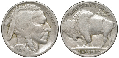 США 5 центов 1934 индеец, бизон KM 134 медно-никель 51-1311