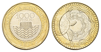 Колумбия 1000 песо 2016 KM 299 биметалл UNC 4165-344
