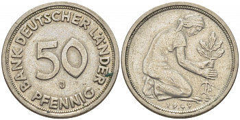 ФРГ 50 пфеннигов 1949 J KM 104, J. 379 медно-никель 112-947