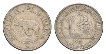 Либерия 5 центов 1961 KM 14 медно-никель 4659-453