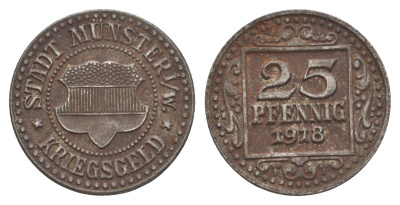 Мюнстер в Вестфалии 25 пфеннигов 1918 Funck 350.4, Men18 22668.3 железо 4642-451
