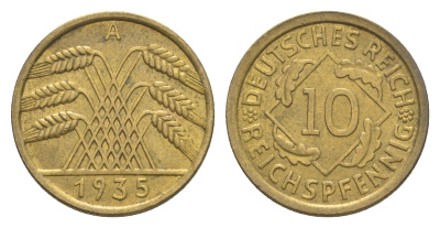 Германия 10 рейхспфеннигов 1935 KM 40, J. 317 алюминиевая бронза 4644-1234