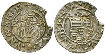 Венгрия 1 денар 1576 КВ, Максимилиан II Габсбург (1564-1576), мадонна с младенцем серебро 99-1012