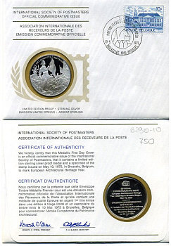 БЕЛЬГИЯ МЕДАЛЬ С КОВЕРТОМ СПЕЦГАШЕНИЯ И МАРКОЙ 1975 СЕНТЯБРЬ 1830 6290-10