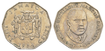 Ямайка 50 центов 1984 Маркус Гаврей (1887-1940) KM 65 медно-никель 91-1042