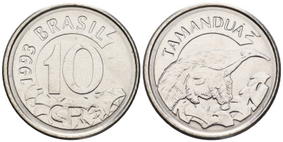 Бразилия 10 крузейро реал 1993 муравьед KM 628 нержавеющая сталь 87-554