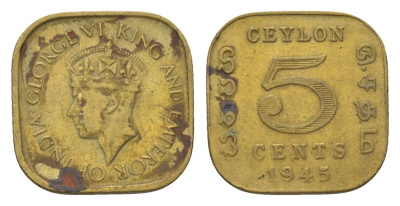 Цейлон 5 центов 1945 KM 113.2 никель латунь 4625-652