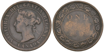 Канада 1 цент ND (1876-1899) Виктория (1837-1901) KM 7 бронза 4620-334