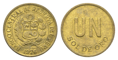 Перу 1 соль 1976 KM 266.1 латунь 4664-458