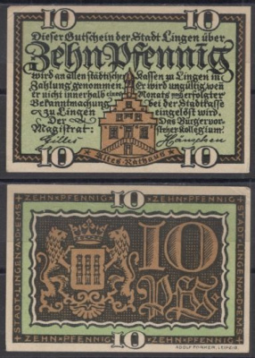 Линген 10 пфеннигов DeNG 2 803.1 бумага UNC (пресс) 8608-17-3-2