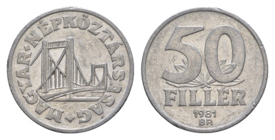 Венгрия 50 филлеров 1981 BP мост Елизаветы в Будапеште KM 574 алюминий 4528-233
