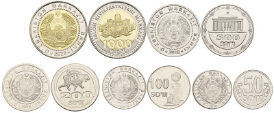 Узбекистан лот из 5 монет 2018,2022 (50, 100, 200, 500 и 1000 сом) KM NEW   UNC M77-14