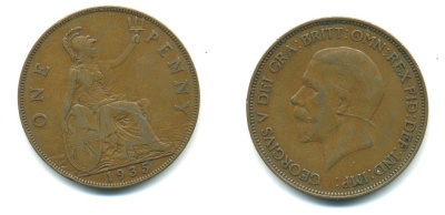 Великобритания 1 пенни 1935 Георг V (1910-1936) КМ 838, Spink 4055 бронза 540-632