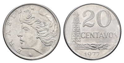 Бразилия 20 сентаво 1977 KM 579.1a нержавеющая сталь UNC 4663-527