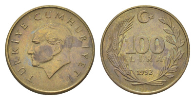 Турция 100 лир 1992 Кемаль Ататюрк KM 988 алюминиевая бронза aUNC 4705-957