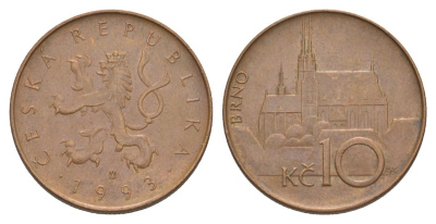 Чехия 10 крон 1993 KM 4 сталь плакированная медью 4633-723