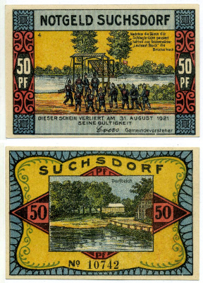 ЗУКСДОРФ 50 пфеннигов 1921 1921-31 августа 1921, НОТГЕЛЬД, ЗЕМЛЯ ШЛЕЗВИГ-ГОЛЬШТЕЙН Grabowski 1291.1а бумага 00-00