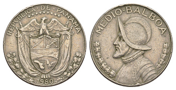 Панама 1/2 бальбоа (50 сентесимо) 1980 KM 12b медь плакированная медно-никелем 4381-332