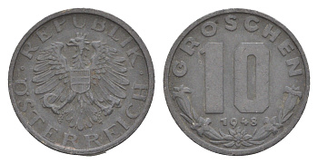 Австрия 10 грошей 1948 KM 2874 цинк 4576-814