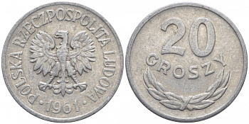 Польша 20 грошей 1961 MW KM А47, Parchimowicz 208b алюминий 4448-231