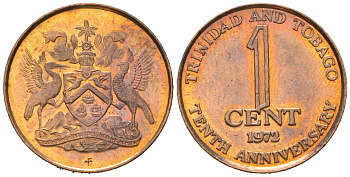 Тринидад и Тобаго 1 цент 1972 10 лет независимости KM 9 бронза UNC 4621-122