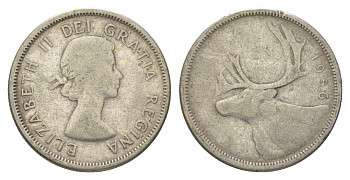 Канада 25 центов 1956 Елизавета II (1952-2022), олень KM 52 серебро 4622-826