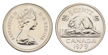 Канада 5 центов 1979 Елизавета II (1952-2022), бобр KM 60.2 никель PROOF-LIKE (BU) 4630-956