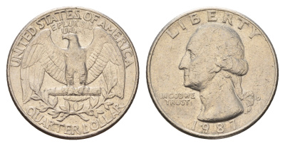 США 25 центов (квотер) 1987 D, Джордж Вашингтон KM А164а медь плакированная медно-никелем 4681-227