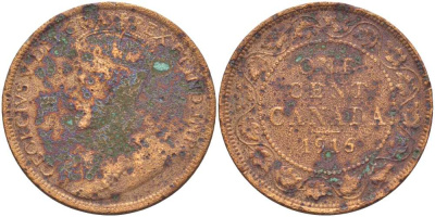 Канада 1 цент 1916 Георг V (1910-1936), большой формат KM 21 бронза 4448-853
