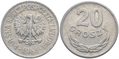 Польша 20 грошей 1961 MW KM А47, Parchimowicz 208b алюминий 4448-231