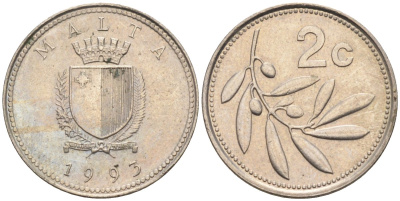 Мальта 2 цента 1993 оливковая ветвь KM 94 медно-никель 188-464