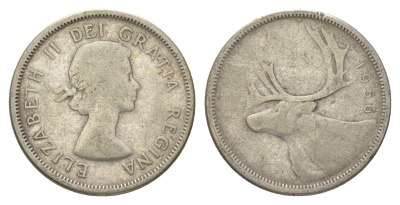 Канада 25 центов 1956 Елизавета II (1952-2022), олень KM 52 серебро 4622-826