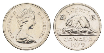 Канада 5 центов 1979 Елизавета II (1952-2022), бобр KM 60.2 никель PROOF-LIKE (BU) 4630-956