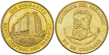 Парагвай 500 гуарани 1997 KM 194 сталь плакированная латунью UNC 4168-643
