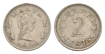 Мальта 2 цента 1976 Пентесилея, царица амазонок KM 9 медно-никель aUNC 4632-852