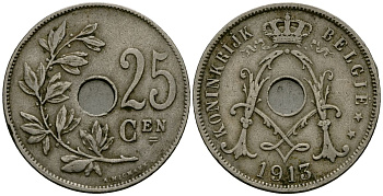 Бельгия 25 сантимов 1913 Belgie KM 69 медно-никель 4165-735