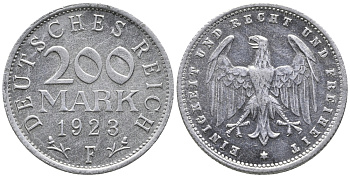 ГЕРМАНИЯ 200 МАРОК 1923 F KM 35, J. 304 алюминий 24-843