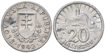 Словакия 20 геллеров 1942 KM 4a алюминий 4147-1217