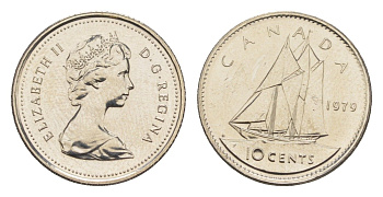 Канада 10 центов 1979 Елизавета II (1952-2022), парусник KM 77 никель PROOF-LIKE (BU) 4630-1011