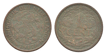 Нидерланды 1 цент 1917 Вильгельмина (1890-1948) KM 152 бронза 75-429