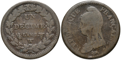 ФРАНЦИЯ 1 ДЕСИМЕ L'AN 7 W KM 645.9 (С137а.9) бронза 32-1012