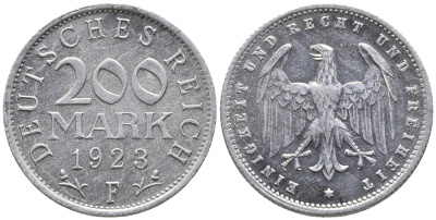 ГЕРМАНИЯ 200 МАРОК 1923 F KM 35, J. 304 алюминий 24-843