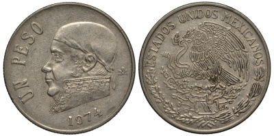 Мексика 1 песо 1974 Хосе Мария Морелос KM 460 медно-никель VF 215-914