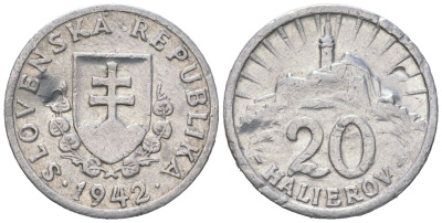Словакия 20 геллеров 1942 KM 4a алюминий 4147-1217