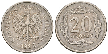 Польша 20 грошей 1992 KM 280 медно-никель 4516-312