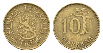 Финляндия 10 марок 1953 KM 38 алюминиевая бронза 4674-663