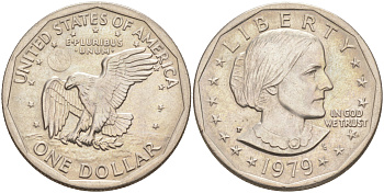 США 1 доллар 1979 Сьюзен Энтони KM 207 медь плакированная медно-никелем 4111-844