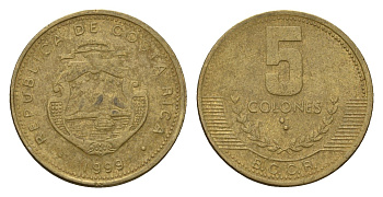 Коста-Рика 5 колонов 1999 год-тип KM 227a алюминиевая бронза 4679-743
